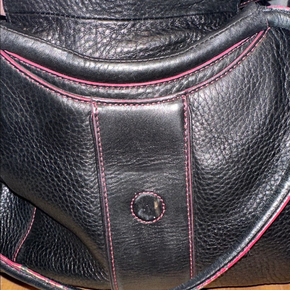 Cole Haan hand bag in black with magenta stitch and inside - Picture 3 of 9